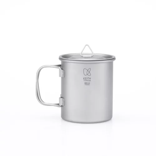 Single-Wall Titanium Mug with Folding Handle and Lid Ti3201