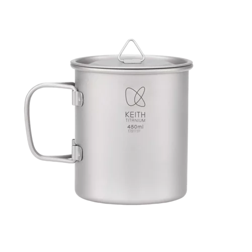 Single-Wall Titanium Mug with Folding Handle and Lid Ti3204
