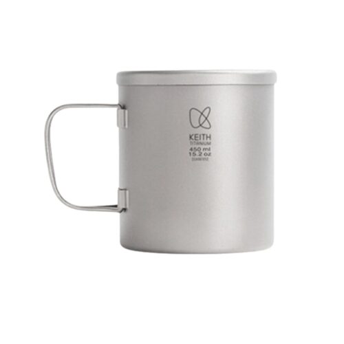 Double-Wall Titanium Mug with Folding Handle and Lid Keith Ti3353